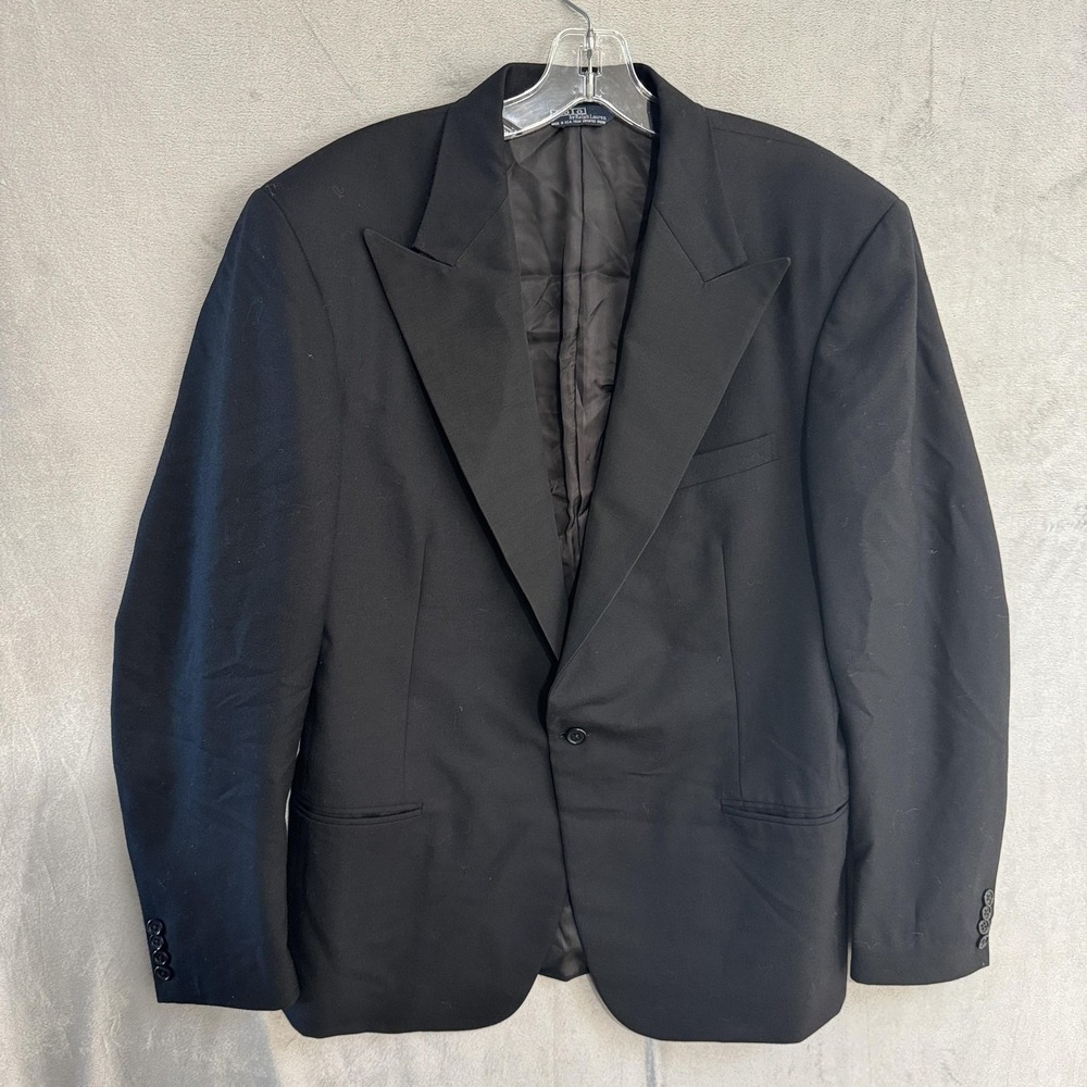 Vintage Polo Ralph Lauren Tuxedo Jacket Mens 42L Black One Button USA Peak Lapel